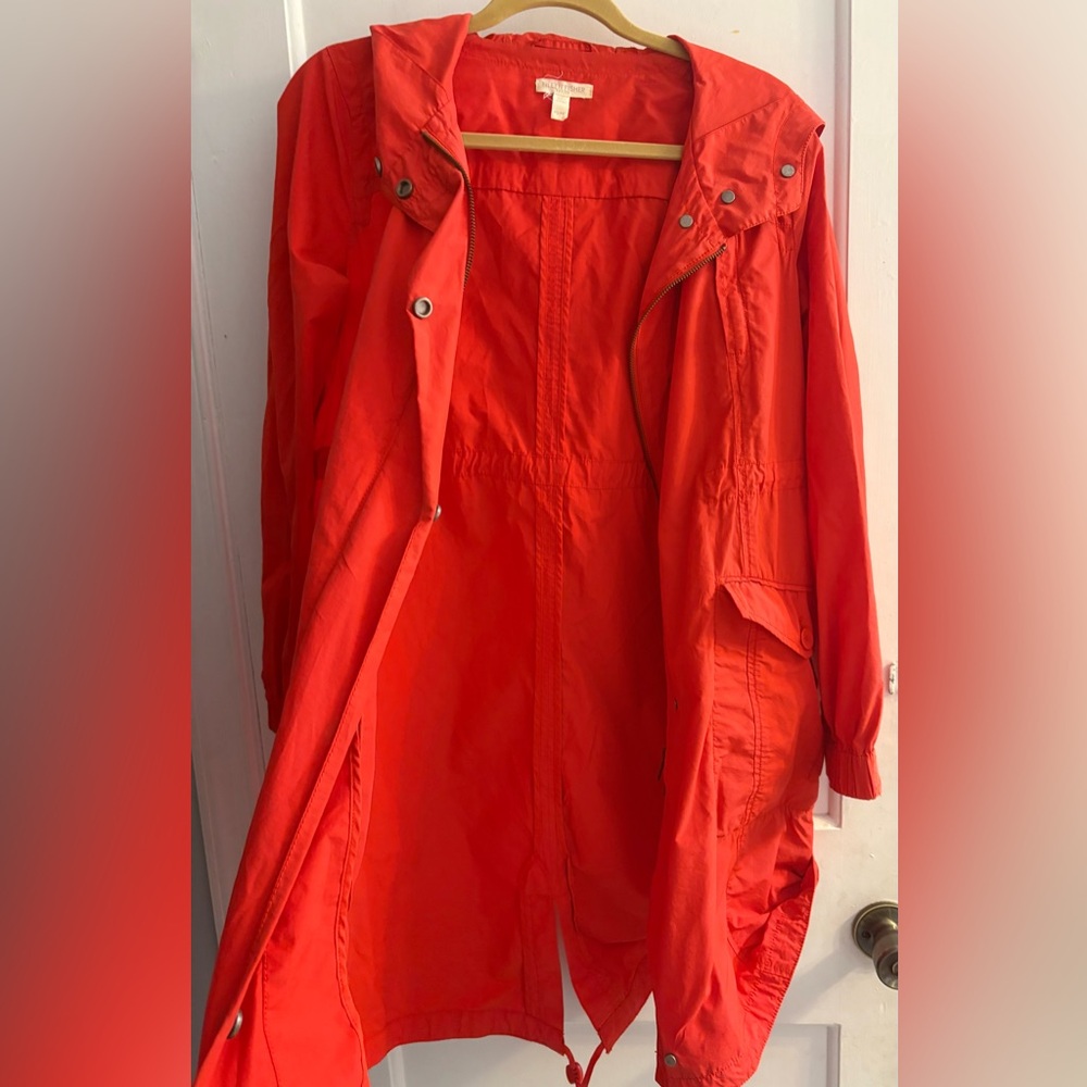 Eileen Fisher Hooded Long Anorak Jacket Organic Cotton/Nylon Poppy Red Size PS - Picture 5 of 7